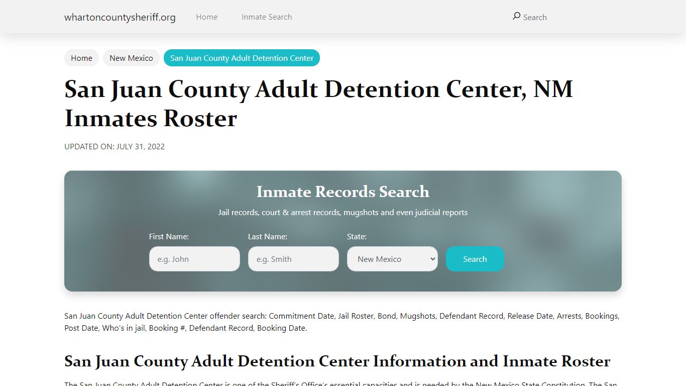 San Juan County Adult Detention Center , NM Inmates Roster