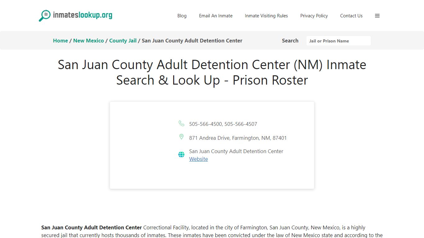 San Juan County Adult Detention Center (NM) Inmate Search & Look Up ...